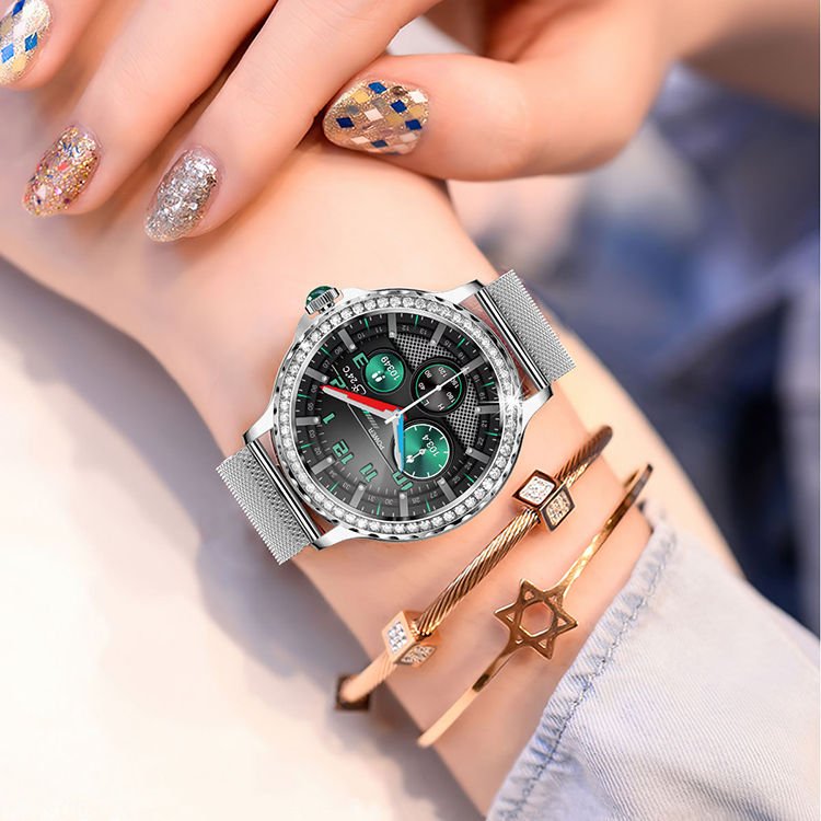 TSSD NX19 lady fashion metal diamonds multi-lingual ip68 waterproof Bluetooth call music mobile phone Email woman smart watch